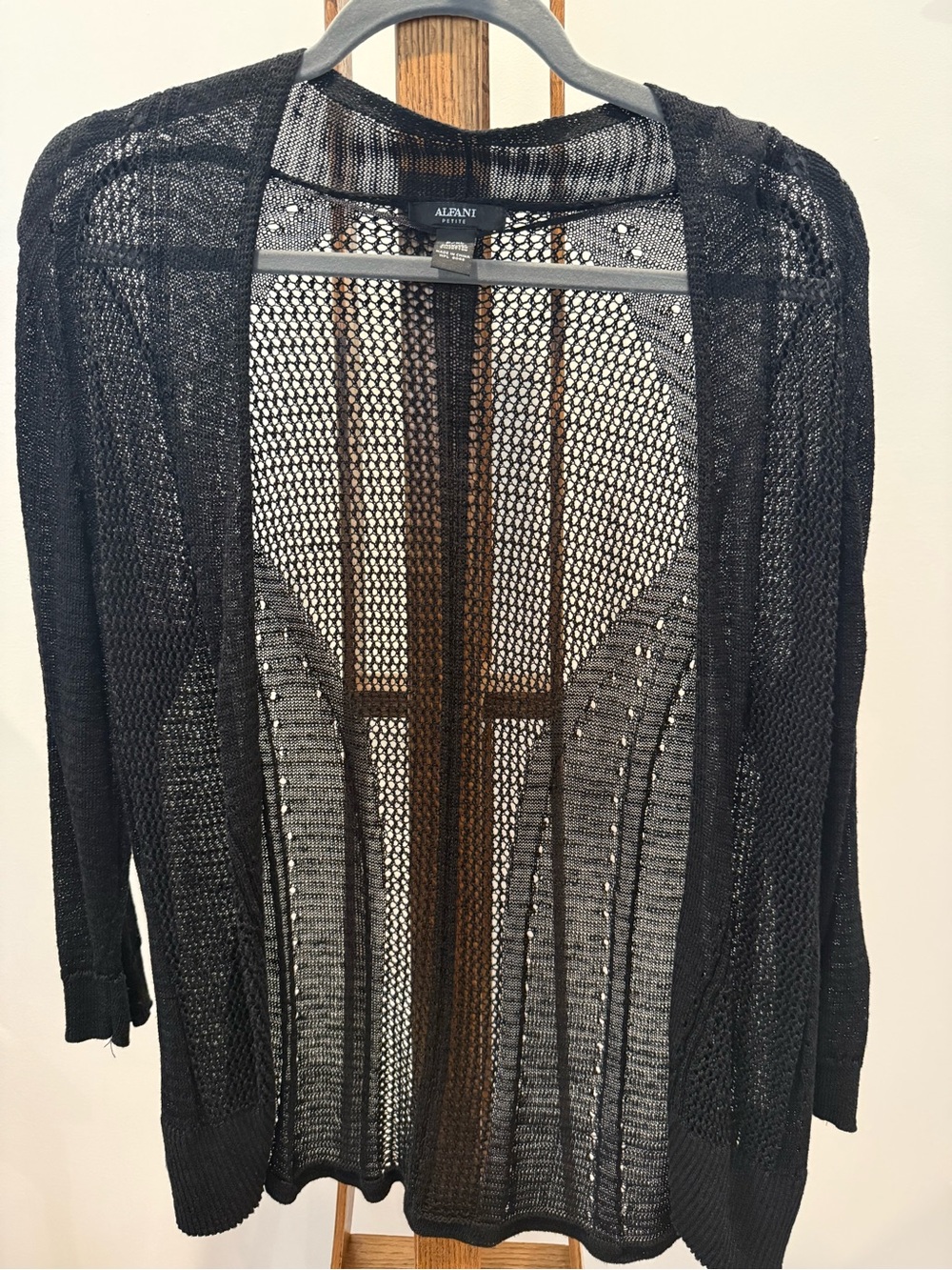 Alfani Black Open-Weave Long Cardigan